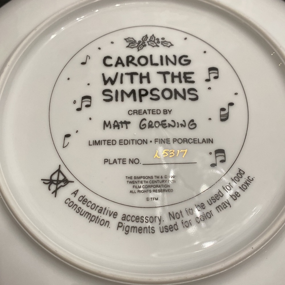 The Simpsons Vintage Limited Edition Porcelain Plate CAROLING WITH THE SIMPSONS - Picture 4 of 6